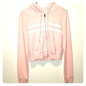 Light pink hollister sweater jacket with a hood